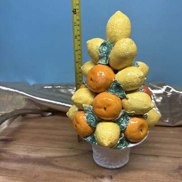 Mid-Century 12” Italian Lemon/Orange Topiary Basket Centerpiece Vintage